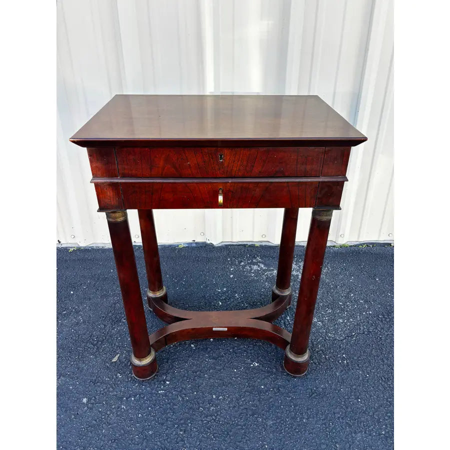 1970s Baker Furniture Empire Style Mahogany Two-Drawer Side End Table