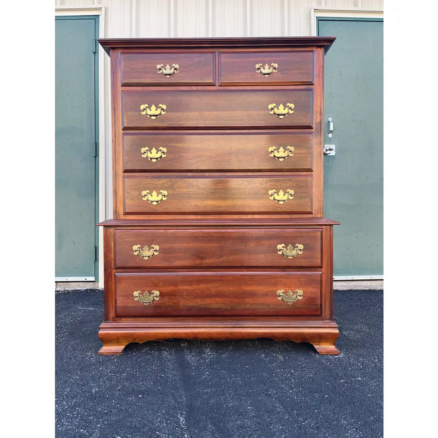 1970s Cresent Furniture 7-Drawer Cherry Chippendale Tall Chest of Drawers