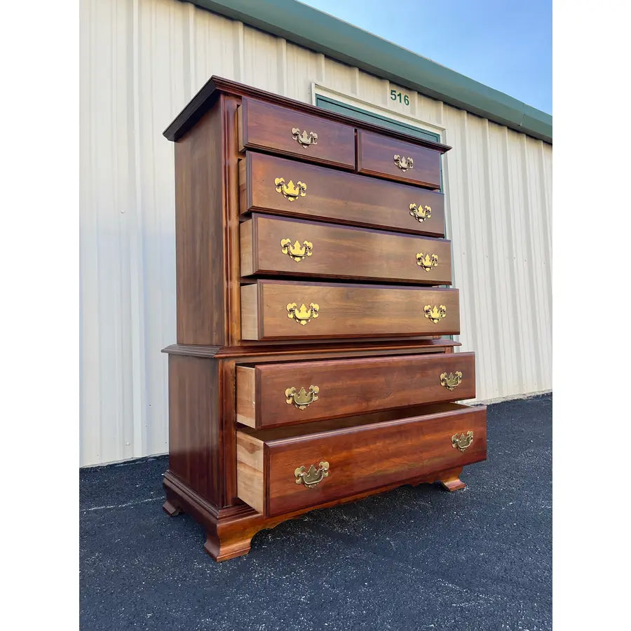 1970s Cresent Furniture 7-Drawer Cherry Chippendale Tall Chest of Drawers