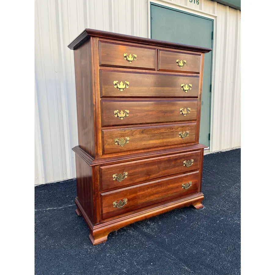 1970s Cresent Furniture 7-Drawer Cherry Chippendale Tall Chest of Drawers