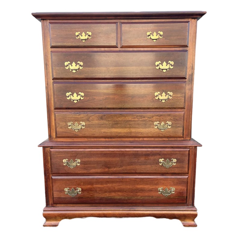 1970s Cresent Furniture 7-Drawer Cherry Chippendale Tall Chest of Drawers