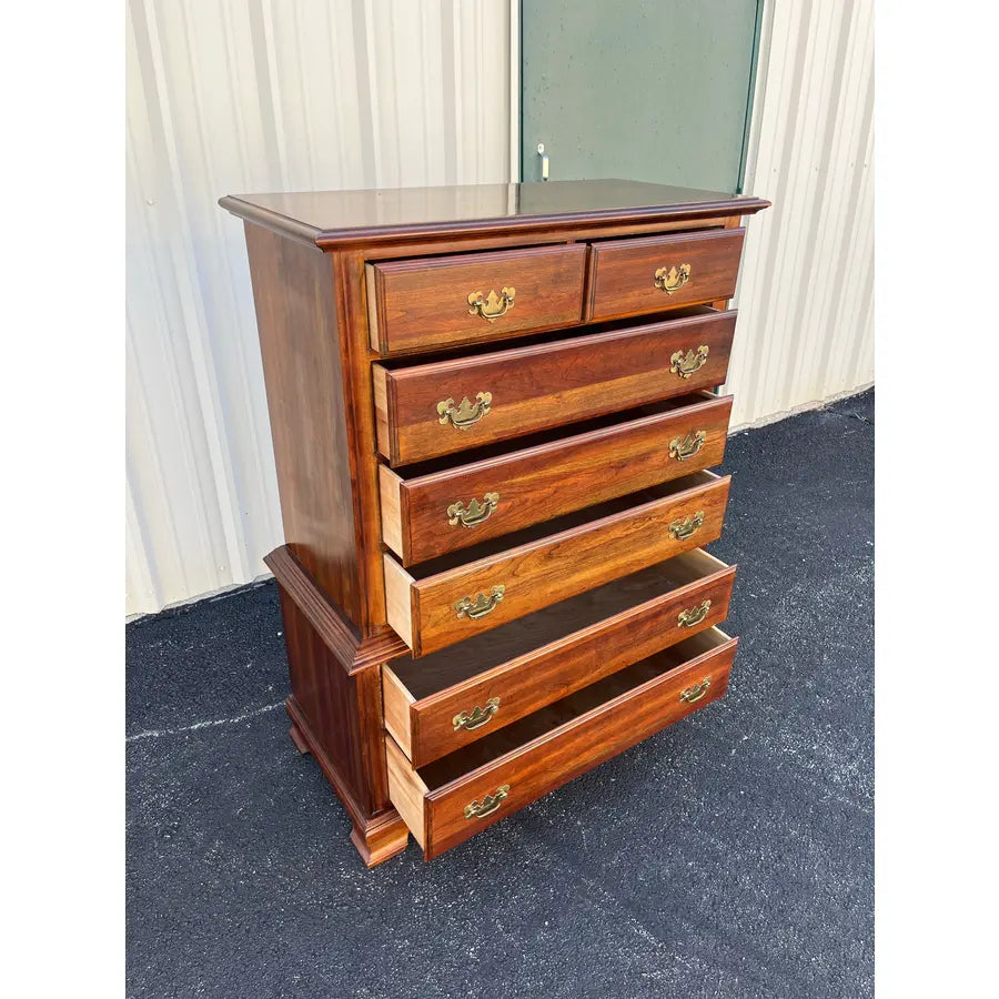 1970s Cresent Furniture 7-Drawer Cherry Chippendale Tall Chest of Drawers