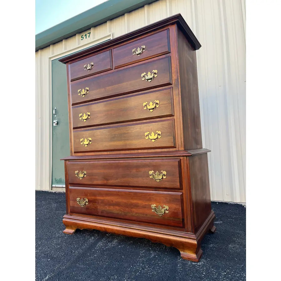 1970s Cresent Furniture 7-Drawer Cherry Chippendale Tall Chest of Drawers