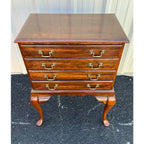 1970s Cresent Furniture Queen Anne Cherry 4-Drawer Lined Silver Flatware Chest