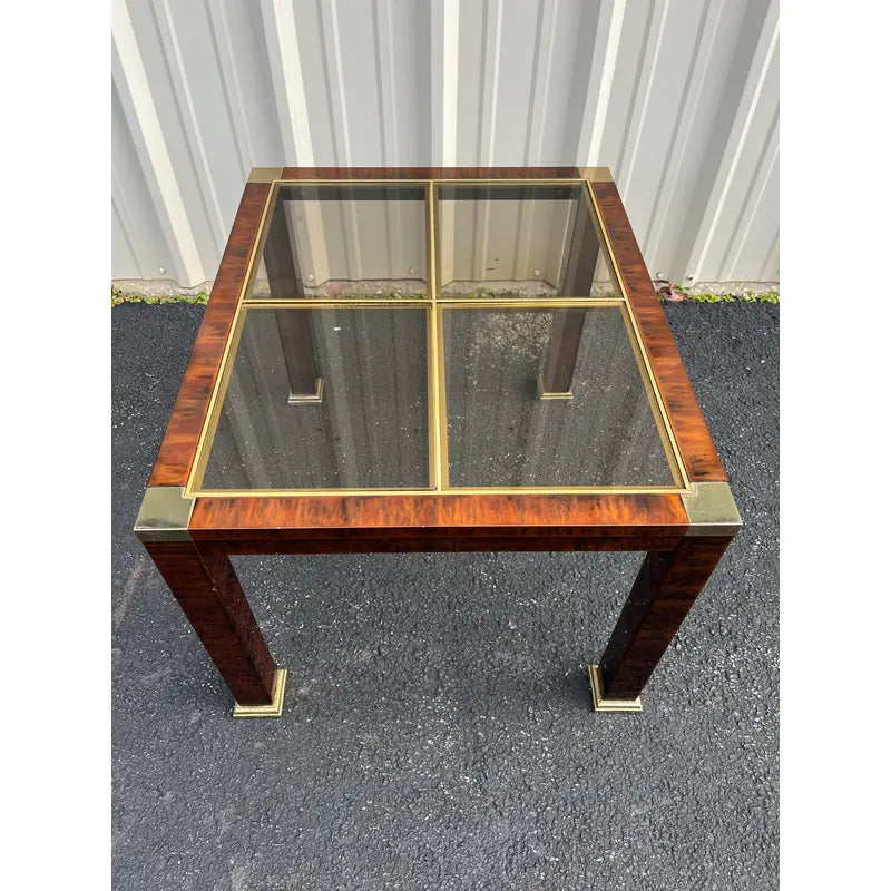 1970s Faux Tortoiseshell Smoked Glass and Brass Side Tables- A Pair