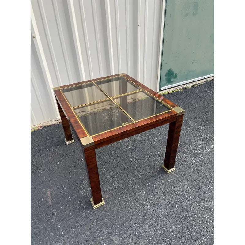 1970s Faux Tortoiseshell Smoked Glass and Brass Side Tables- A Pair