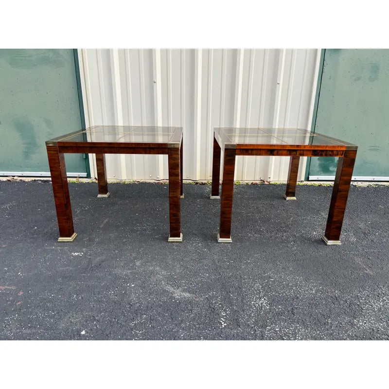 1970s Faux Tortoiseshell Smoked Glass and Brass Side Tables- A Pair