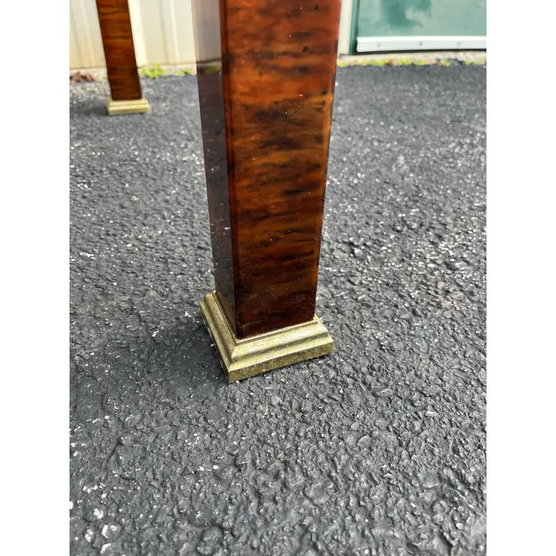 1970s Faux Tortoiseshell Smoked Glass and Brass Side Tables- A Pair