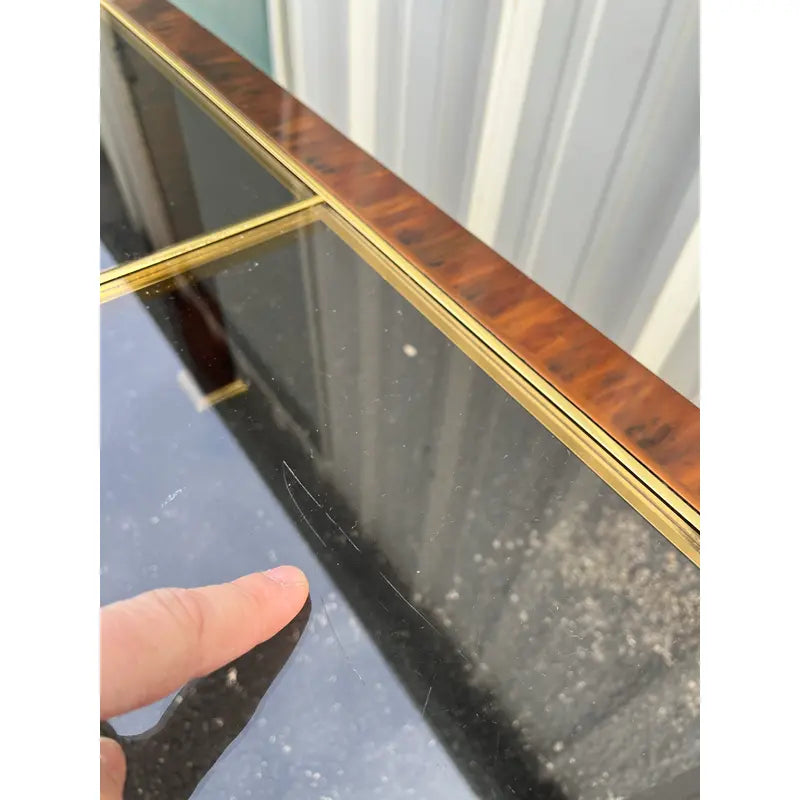 1970s Faux Tortoiseshell Smoked Glass and Brass Side Tables- A Pair