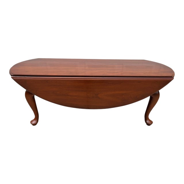 1970s Henkel Harris Queen Anne Cherry Drop Leaf Oval Coffee Table
