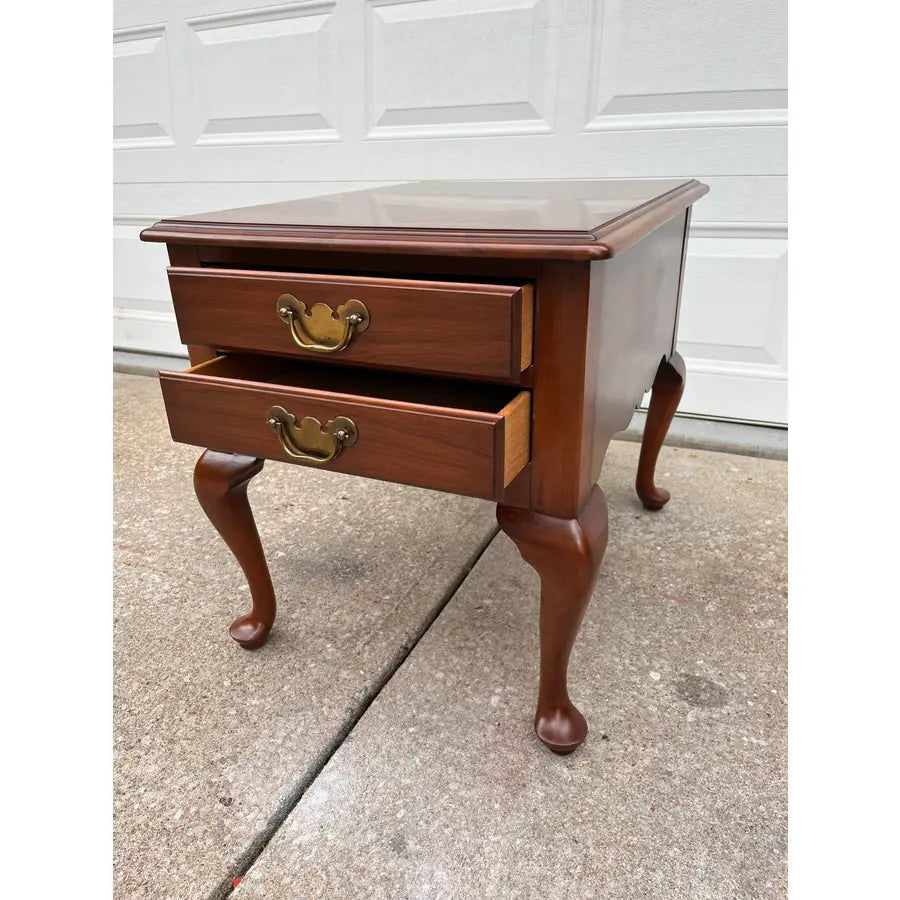1970s Henkel Harris Queen Anne Cherry Two-Drawer Nightstand