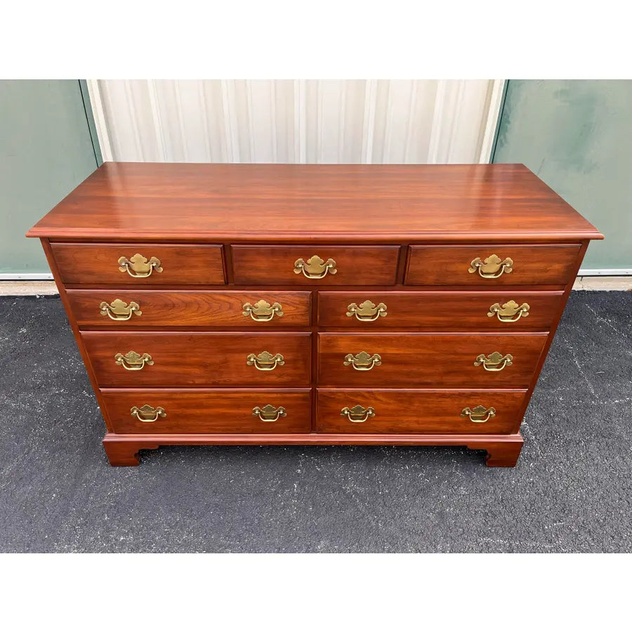 1970s Henkel Harris Solid Black Cherry Chippendale 9-Drawer Dresser
