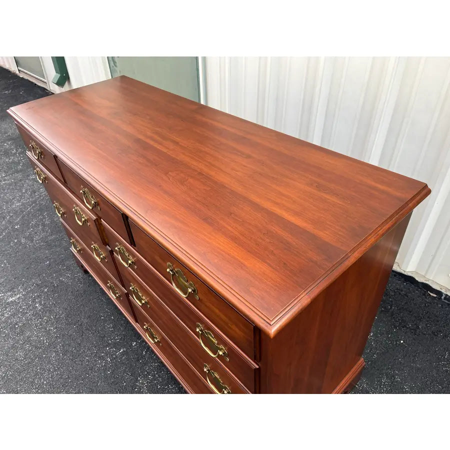 1970s Henkel Harris Solid Black Cherry Chippendale 9-Drawer Dresser