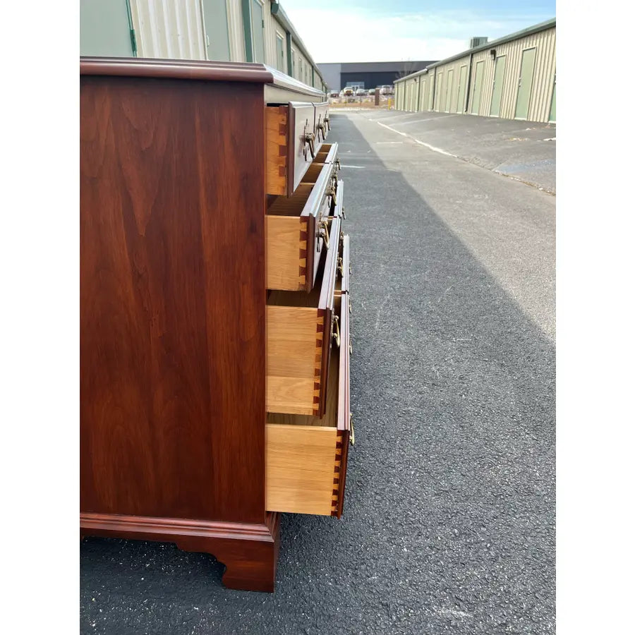 1970s Henkel Harris Solid Black Cherry Chippendale 9-Drawer Dresser