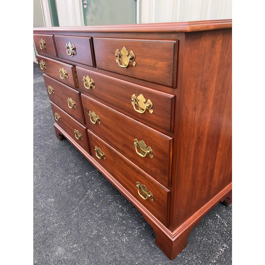1970s Henkel Harris Solid Black Cherry Chippendale 9-Drawer Dresser