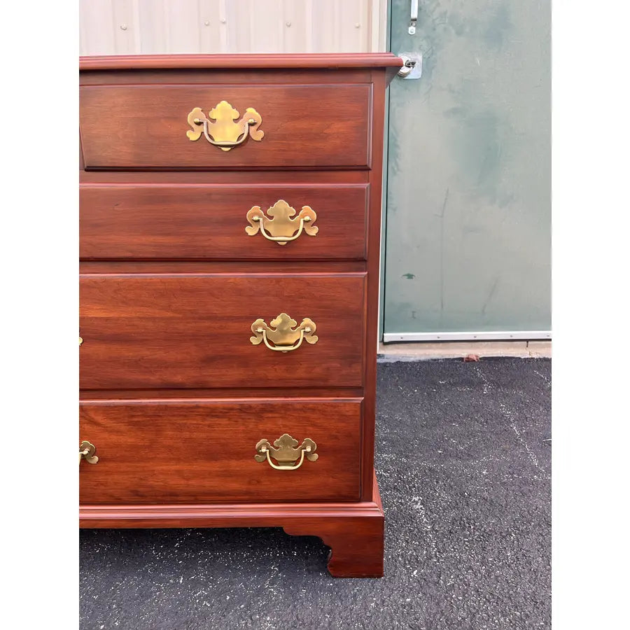 1970s Henkel Harris Solid Black Cherry Chippendale 9-Drawer Dresser