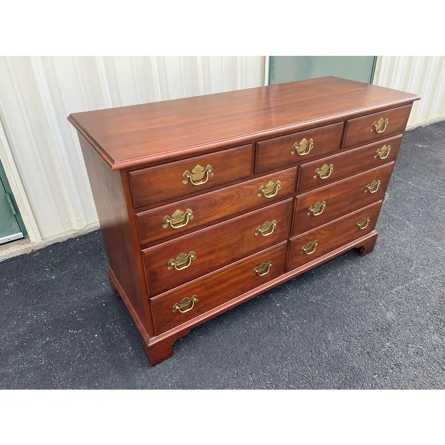 1970s Henkel Harris Solid Black Cherry Chippendale 9-Drawer Dresser