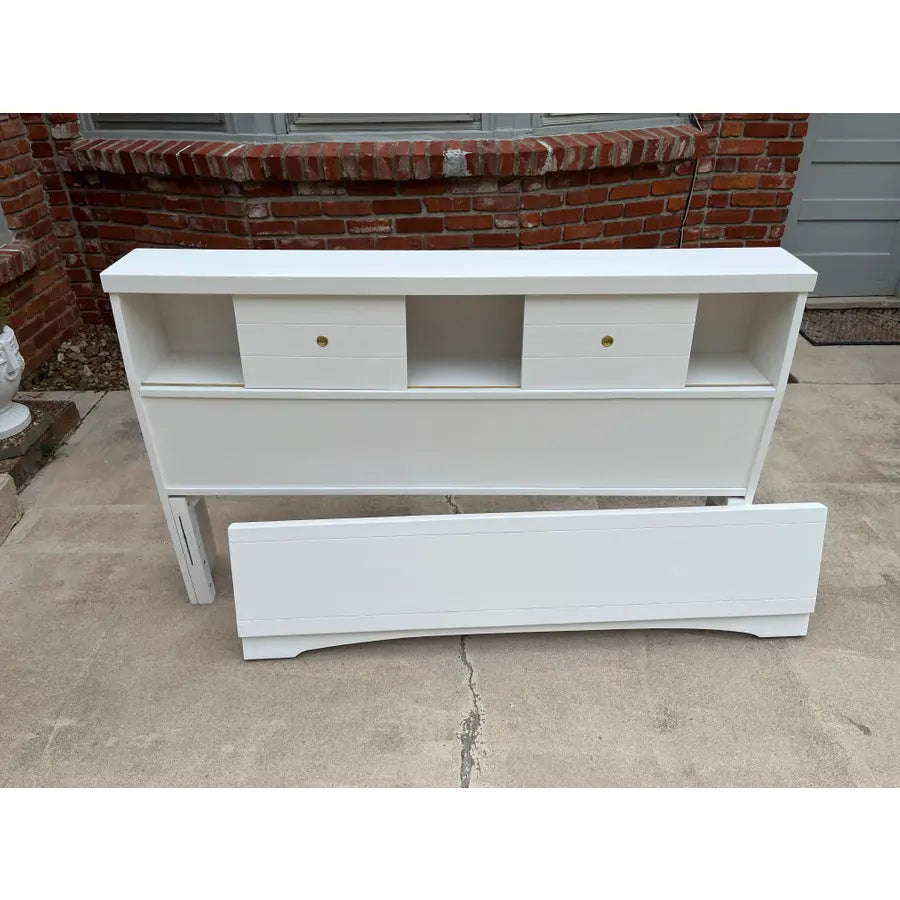 1970s Mid-Century Full Size Bookcase Head and Footboard- Newly Painted - Set of 2