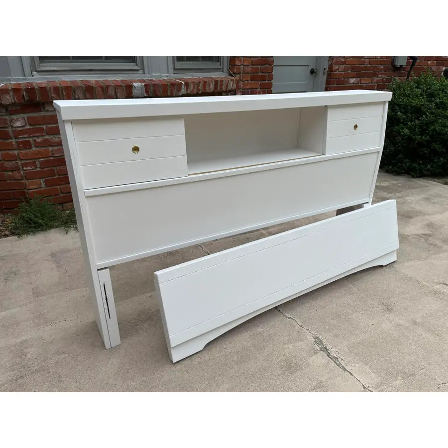 1970s Mid-Century Full Size Bookcase Head and Footboard- Newly Painted - Set of 2