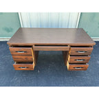 1970s Mid-Century Modern Walnut Kneehole Tanker Desk