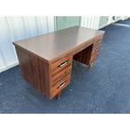 1970s Mid-Century Modern Walnut Kneehole Tanker Desk