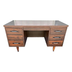 1970s Mid-Century Modern Walnut Kneehole Tanker Desk