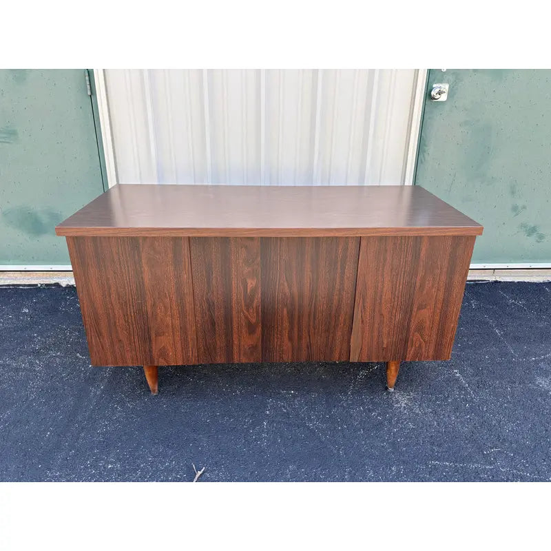 1970s Mid-Century Modern Walnut Kneehole Tanker Desk