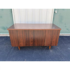 1970s Mid-Century Modern Walnut Kneehole Tanker Desk
