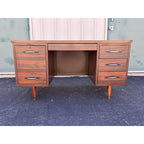 1970s Mid-Century Modern Walnut Kneehole Tanker Desk