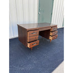 1970s Mid-Century Modern Walnut Kneehole Tanker Desk