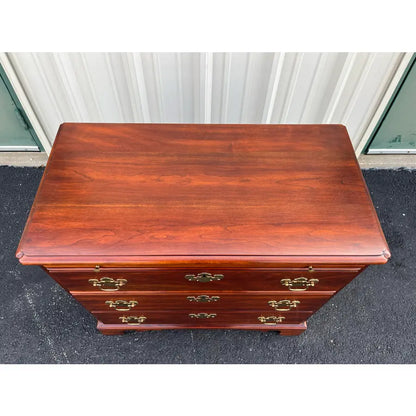 1970s Statton Trutype Cherry Chippendale Bachelor Chest Nightstand With Pullout Table