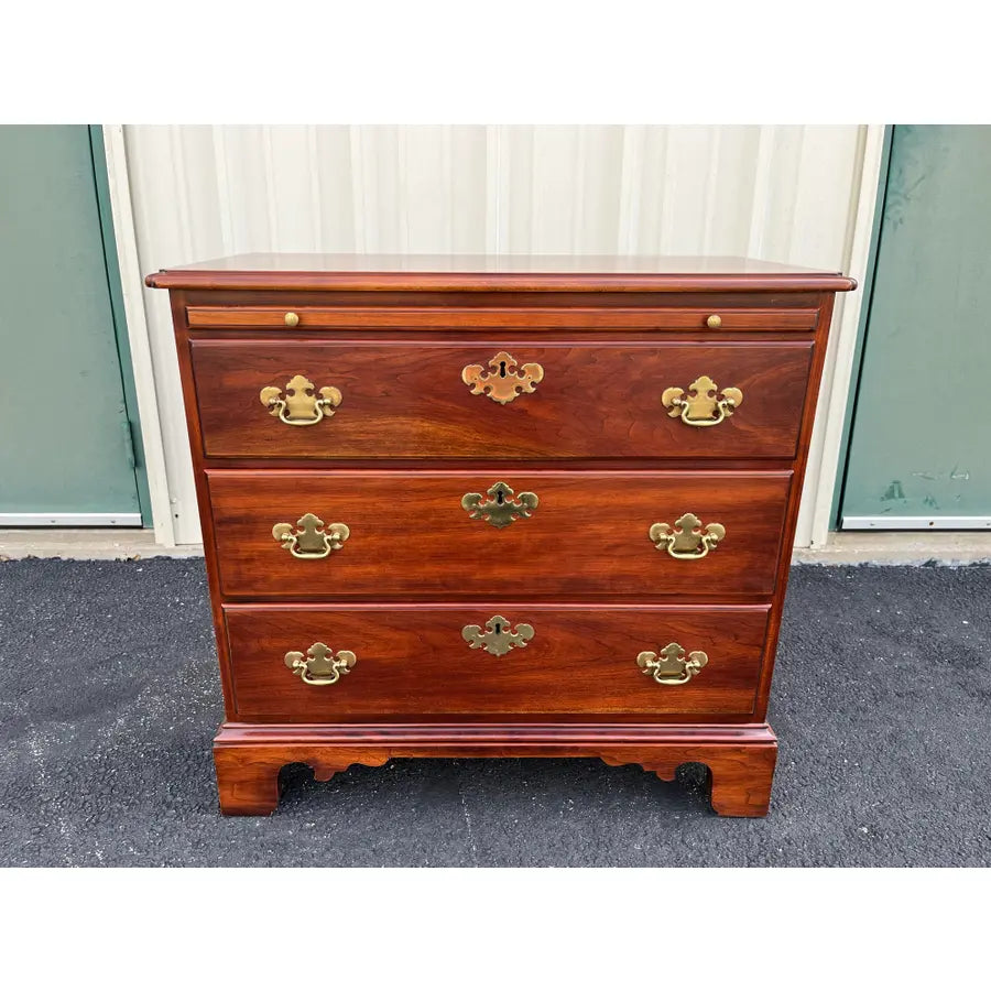 1970s Statton Trutype Cherry Chippendale Bachelor Chest Nightstand With Pullout Table