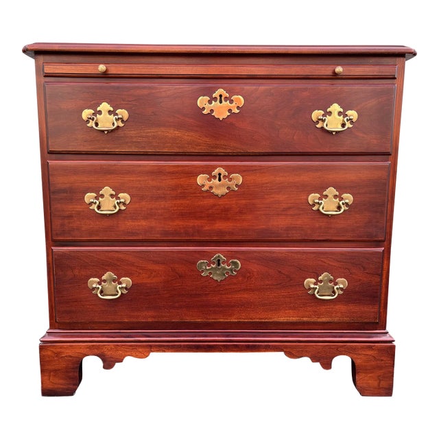 1970s Statton Trutype Cherry Chippendale Bachelor Chest Nightstand With Pullout Table