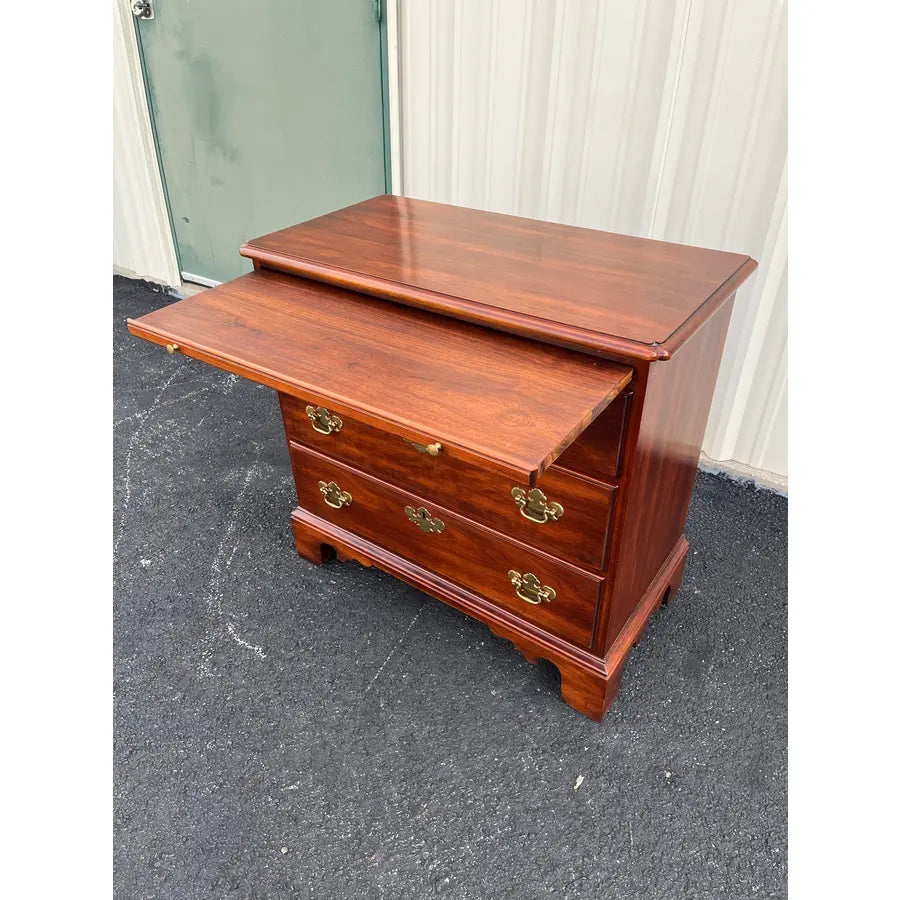 1970s Statton Trutype Cherry Chippendale Bachelor Chest Nightstand With Pullout Table