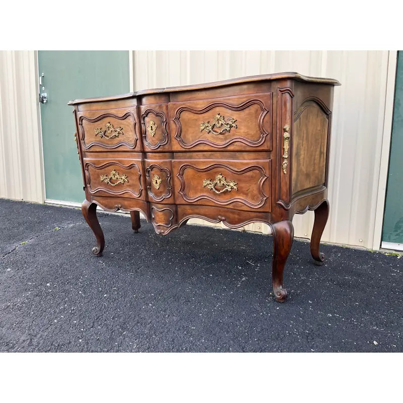 1980's Baker Furniture Louis XV Walnut Chest of Drawers or Commode