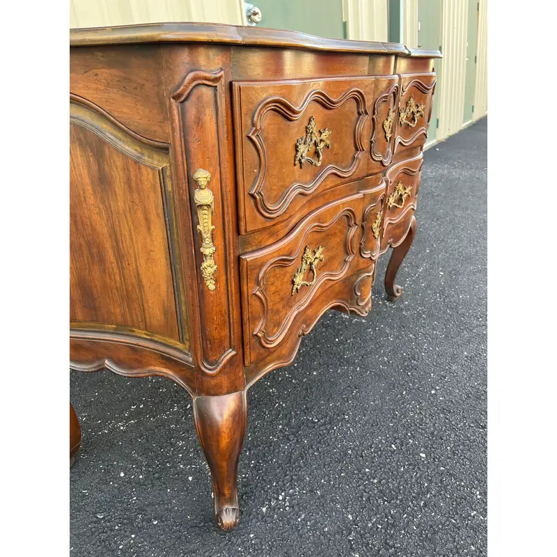 1980's Baker Furniture Louis XV Walnut Chest of Drawers or Commode