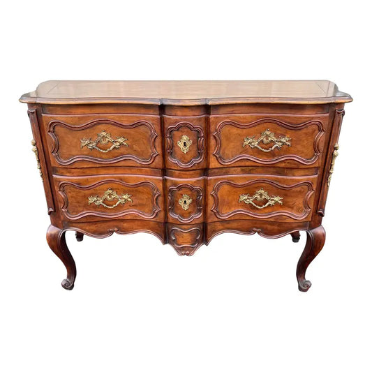 1980's Baker Furniture Louis XV Walnut Chest of Drawers or Commode