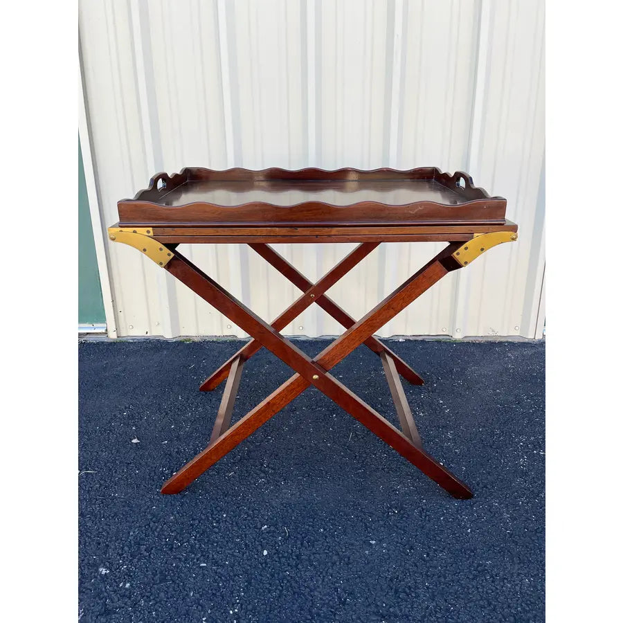 1980s Baker Furniture “Party Butler” Mahogany Expandable Serving Tray Table