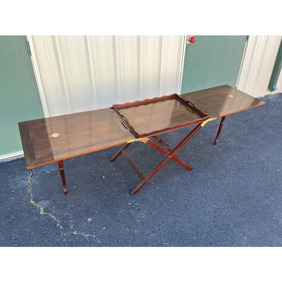1980s Baker Furniture “Party Butler” Mahogany Expandable Serving Tray Table
