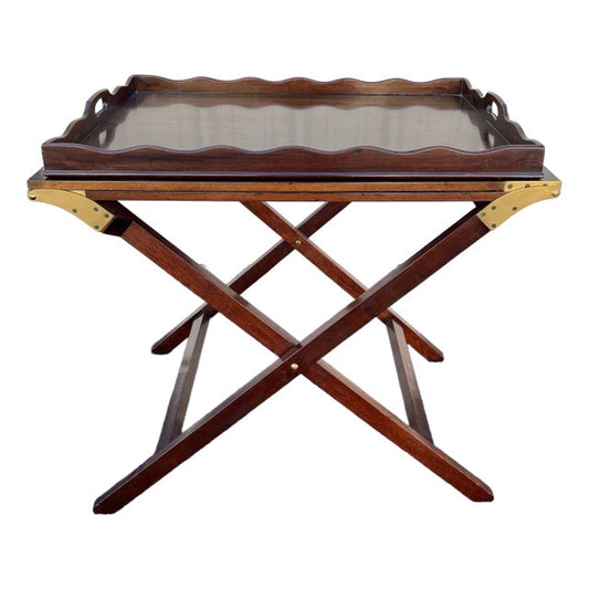 1980s Baker Furniture “Party Butler” Mahogany Expandable Serving Tray Table