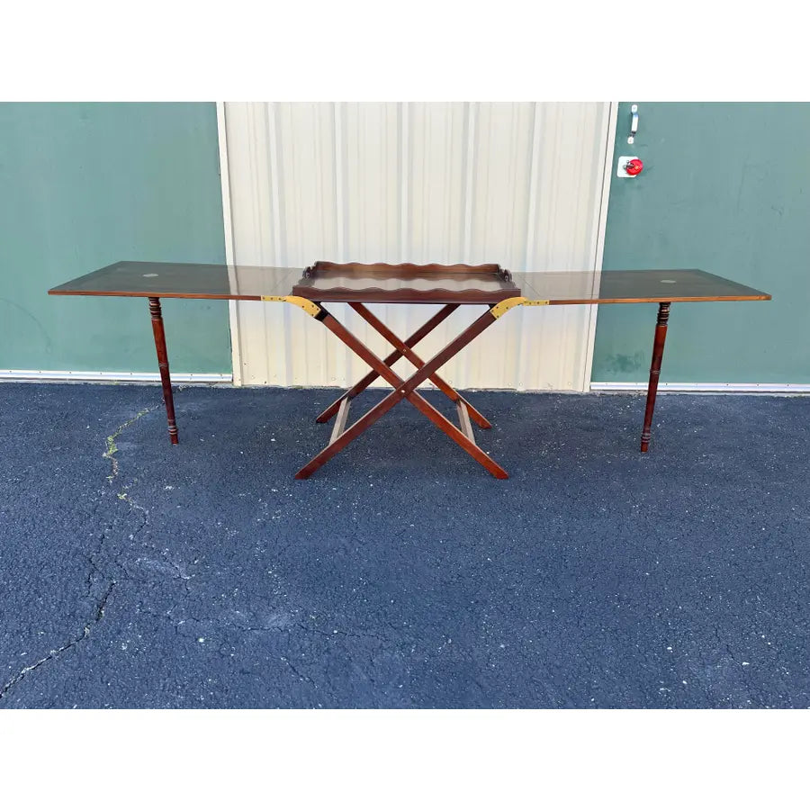 1980s Baker Furniture “Party Butler” Mahogany Expandable Serving Tray Table