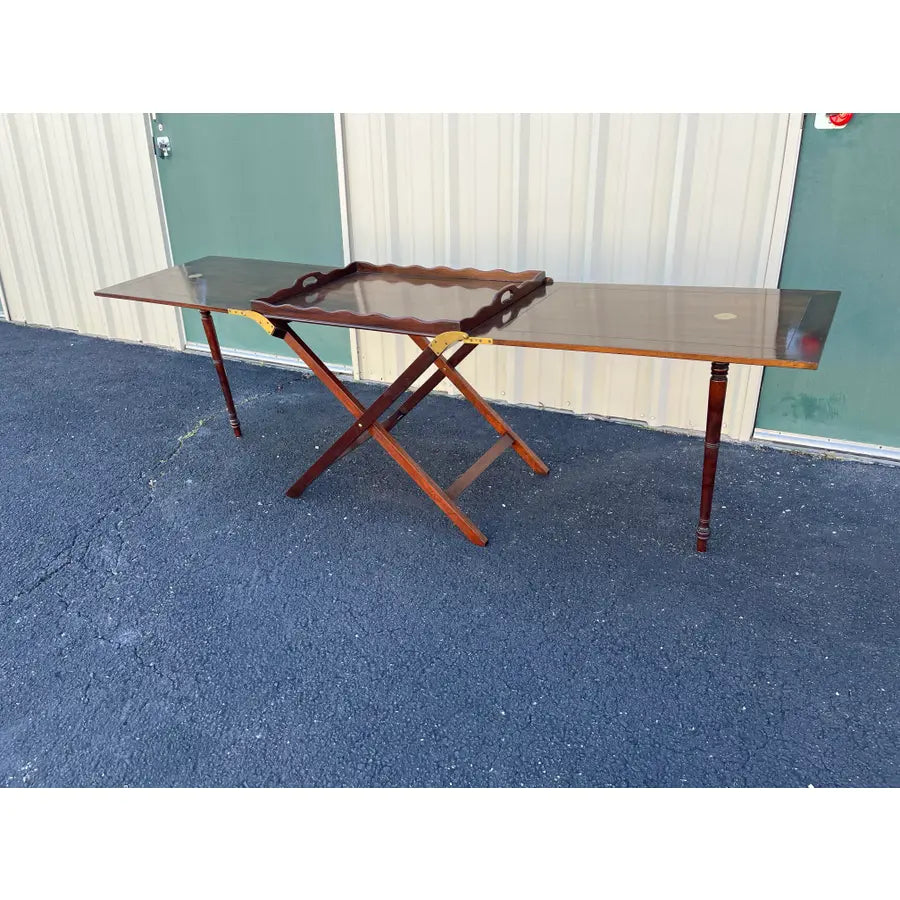 1980s Baker Furniture “Party Butler” Mahogany Expandable Serving Tray Table