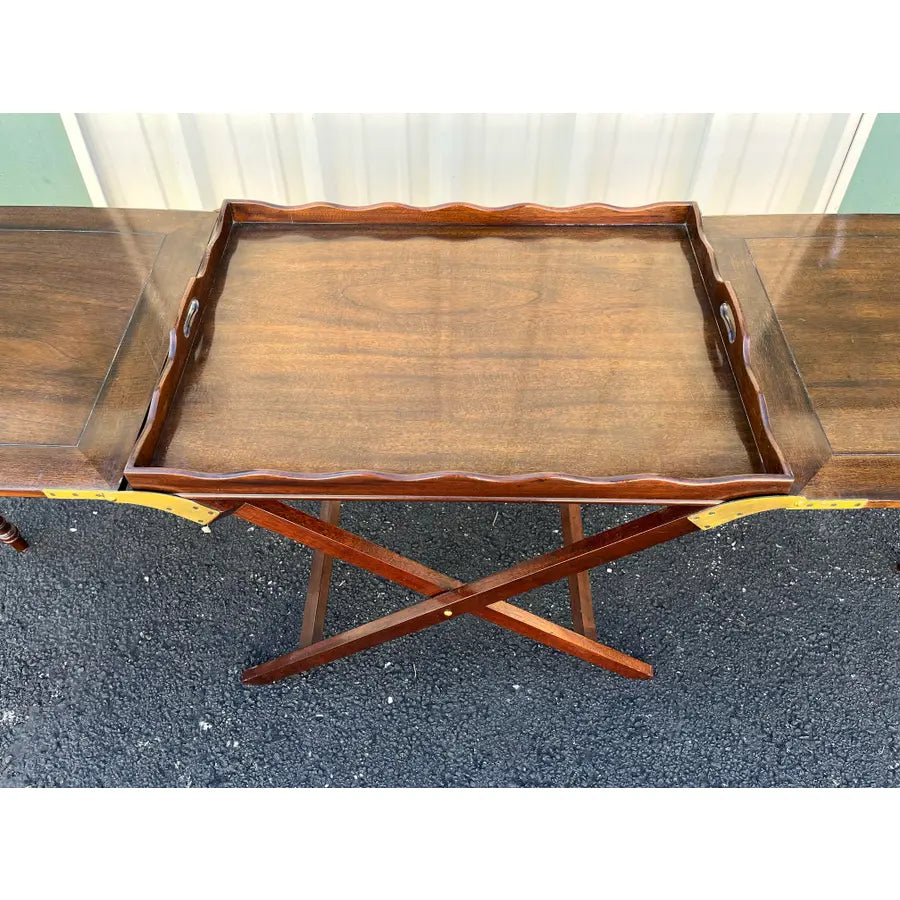 1980s Baker Furniture “Party Butler” Mahogany Expandable Serving Tray Table