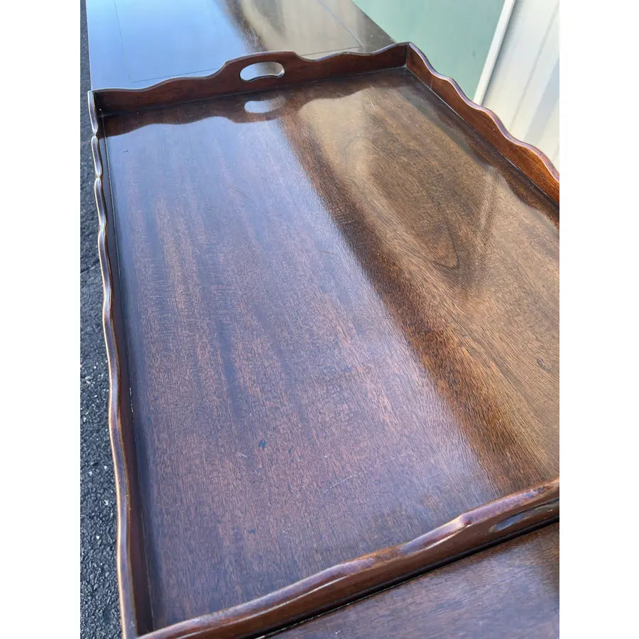 1980s Baker Furniture “Party Butler” Mahogany Expandable Serving Tray Table