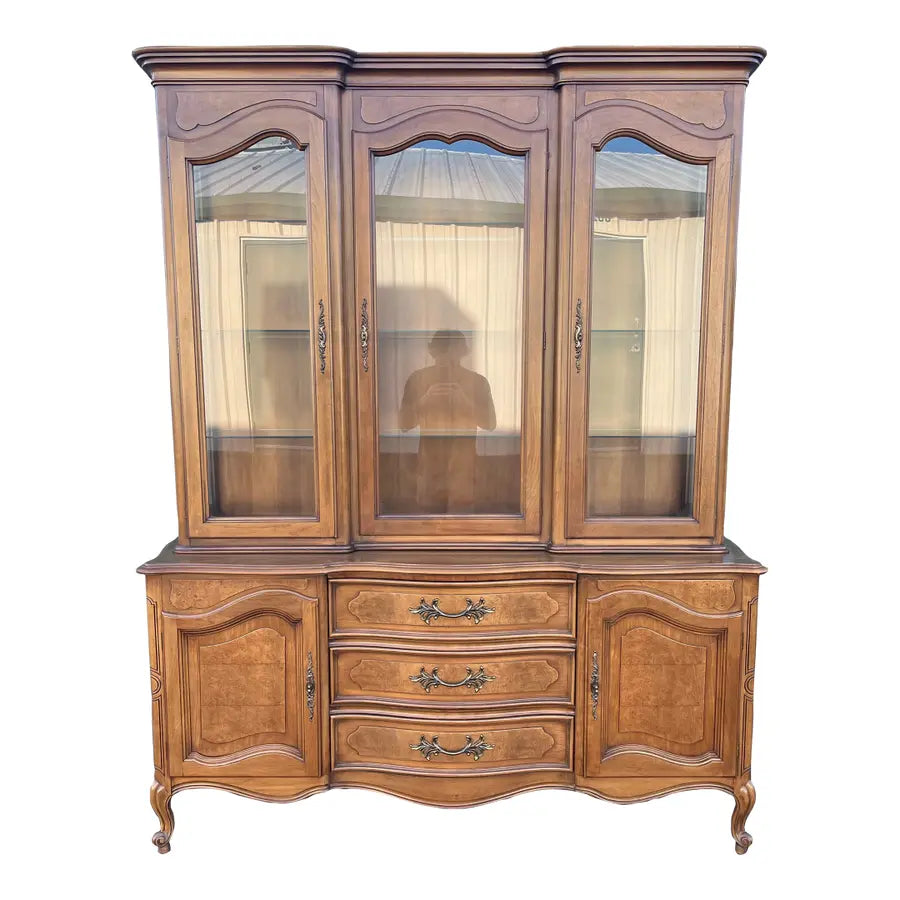 1980s Century Furniture French Country Illuminated China Cabinet