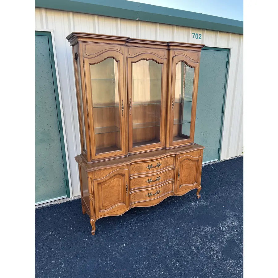 1980s Century Furniture French Country Illuminated China Cabinet