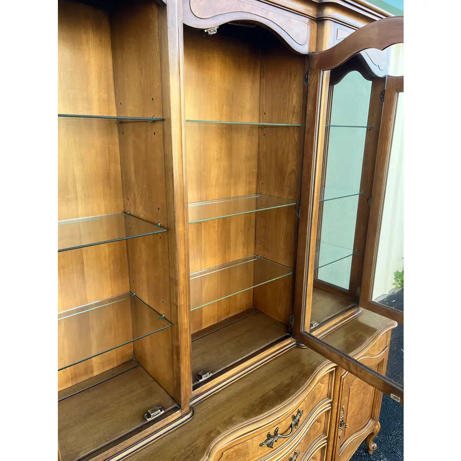 1980s Century Furniture French Country Illuminated China Cabinet