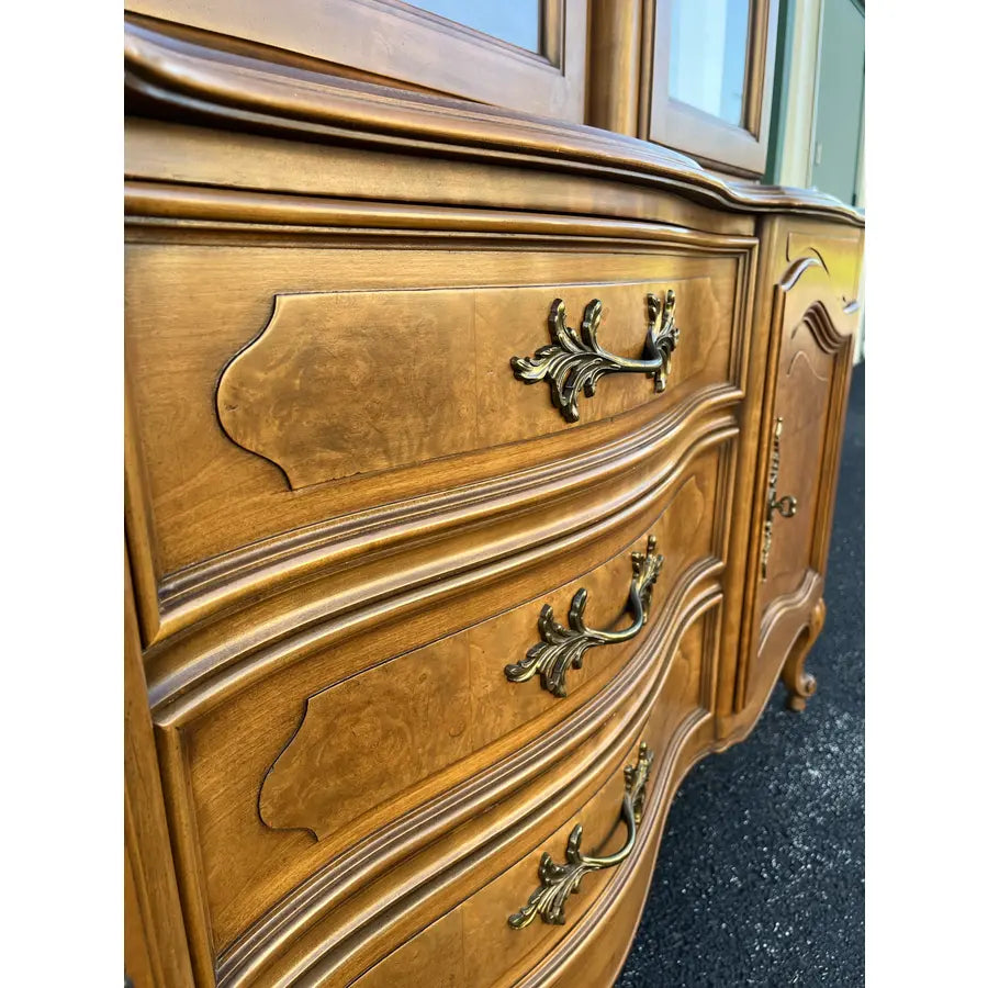 1980s Century Furniture French Country Illuminated China Cabinet