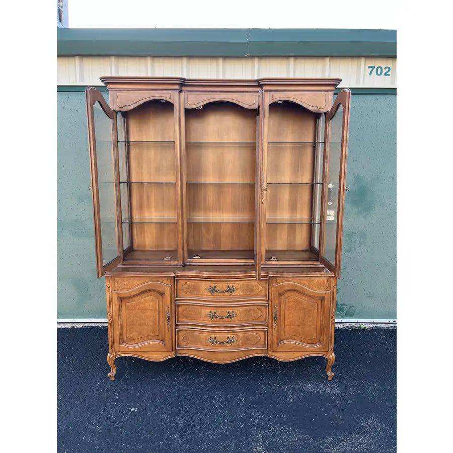 1980s Century Furniture French Country Illuminated China Cabinet