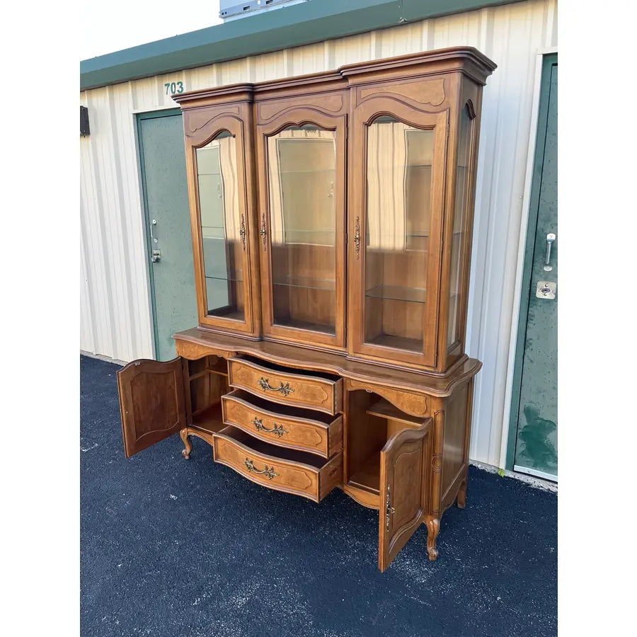 1980s Century Furniture French Country Illuminated China Cabinet